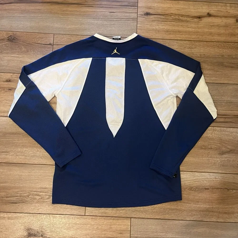 Jordan Dri Fit White Blue Gold Long Sleeve Jumpman Tee T-Shirt Jersey Men's M